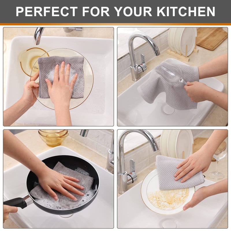 Kitinjoy 100% Cotton Kitchen Dish Cloths, 6 Pack Waffle Weave Ultra Soft Absorbent Dish Towels for Drying Dishes Quick Drying Kitchen Towels Dish Rags, 12 X 12 Inches, Light Grey - Image 4